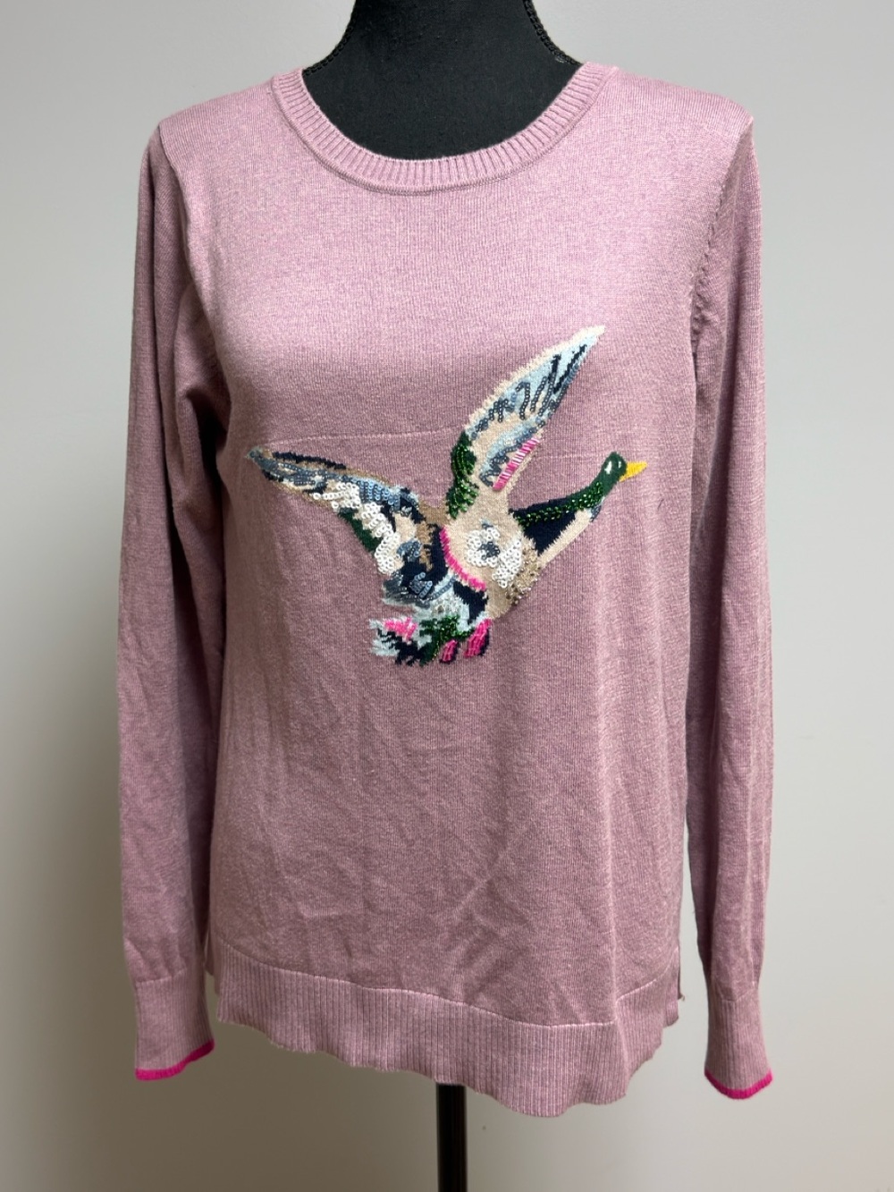 Joules Miranda Luxe Intarsia Sweater Pink Mauve Mallard Duck Sequin Women’s US 6